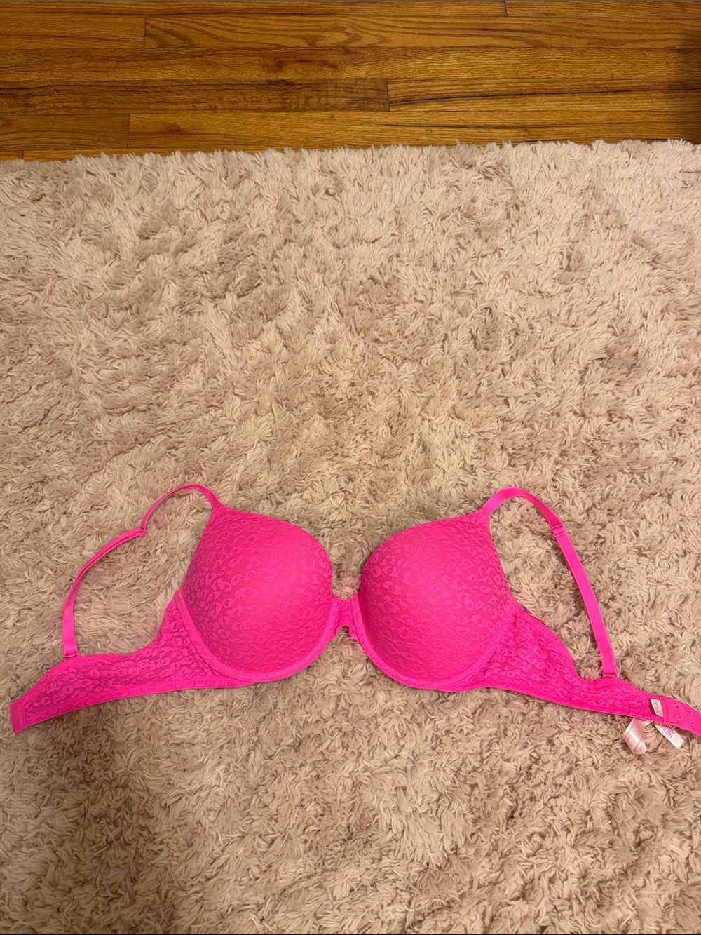 PINK Victoria's Secret Hot Pink Lace Push-Up Bra